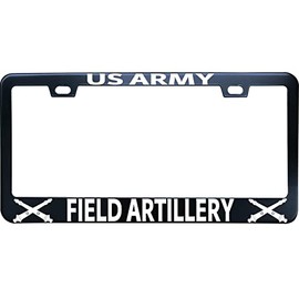 HuiYaoEC US Army Field Artillery Car Tags Frame, 12 x6 Inch Black Stainless Steel Funny License Plate Frame, 2 Holes & Screws