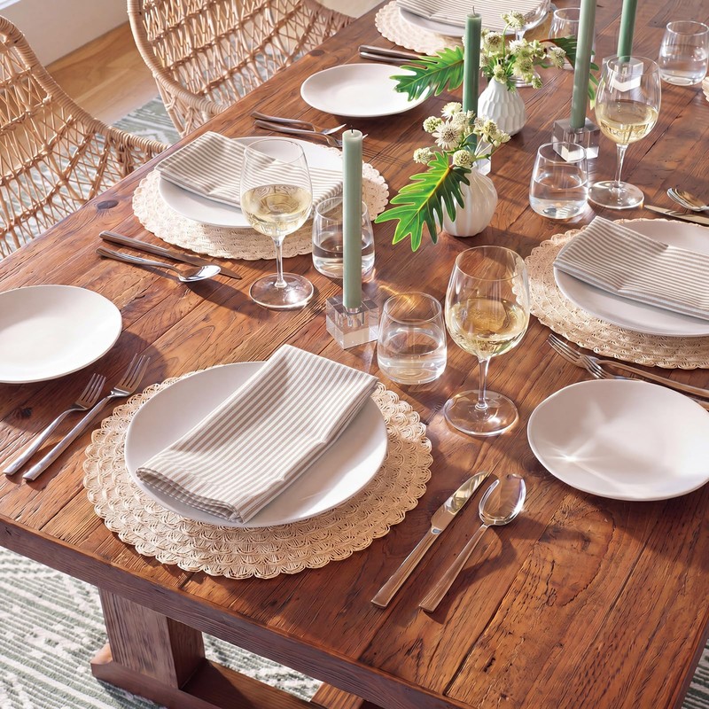 Set of 12 Brown Narrow Stripe Cloth Napkins, Linen Cloth