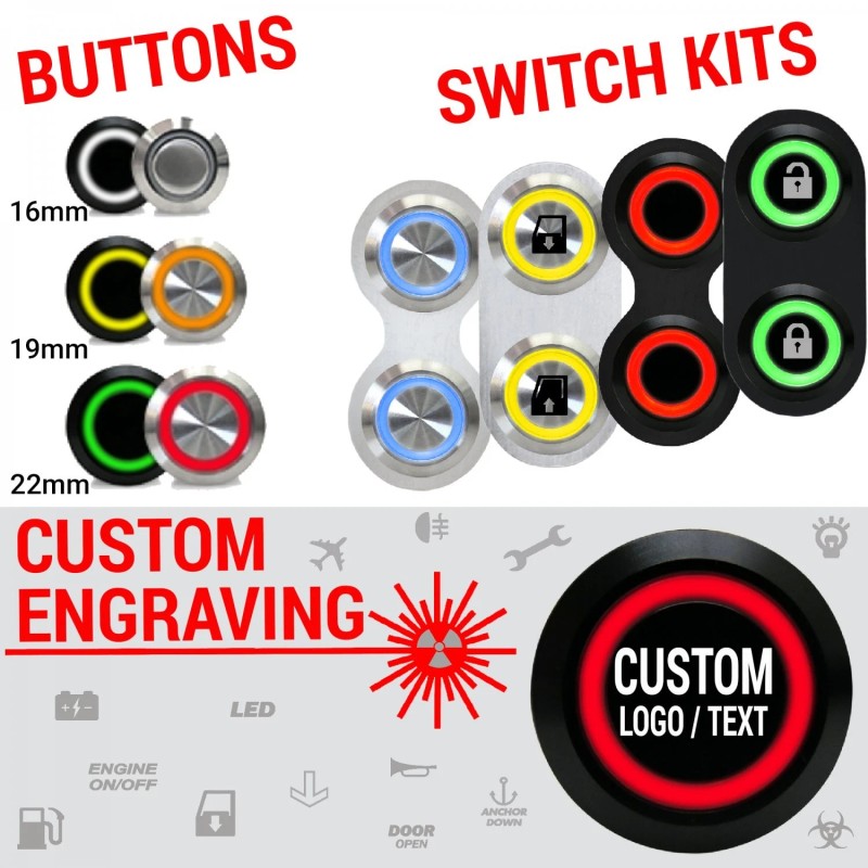 AutoLöc Power Accessories 19mm Black 12V Momentary Push Button Switch