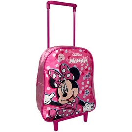 Rucksack mit Trolley Schultasche Kindergarten Rucksack 28 cm mit Rollen und ausziehbarem Griff, Minnie Maus, 28 cm