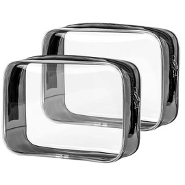 PLULON 2 Pack Travel Toiletry Bag, TSA Approved Toiletry Bag Clear Makeup Cosmetic Bag Quart Size Carry on Travel Accessories Portable Bags for Women Men - Black