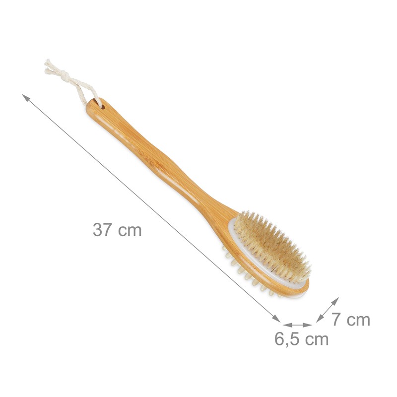 Relaxdays Back Brush, Double-Sided Shower Brush, 37 cm Long, Natural