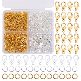 Yizzvb 700 Pcs Lobster Clasps, 2 Colors 12mm Lobster Claw Clasps with 7 * 5mm Jump Rings for Jewelry Making for Keychain Clip Lanyard and Bracelets Decoration Accessories DIY (Gold, Silver)