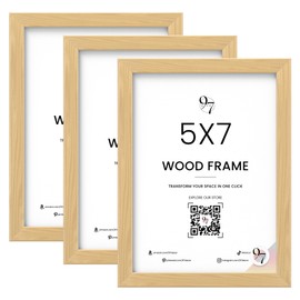 97 Decor Wood Picture Frames 5x7-3 Pack Beige 5x7 Frame Wooden, Natural Wood Frames 5x 7 Wall Hanging, Modern 5 x7 Photo Frames With Plexiglass