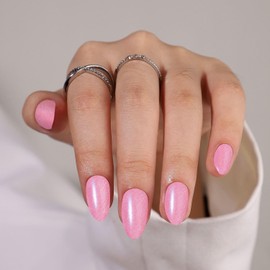 Short Press on Nails Almond Fake Nails Solid Color Nails Press Ons | Acrylic Nails Kit Soft Gel Press On Nails Short with Nail Glue | 16 Sizes - 32 Pcs Nail Kit (Pink Glitter, 32 Pcs)