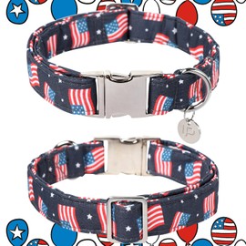American Flag Dog Collar, 4th of July Comfortable Cotton Cute Dog Collar with Metal Buckle, Patriotic Collar for Puppy Girl Boy Dog or Cat, S