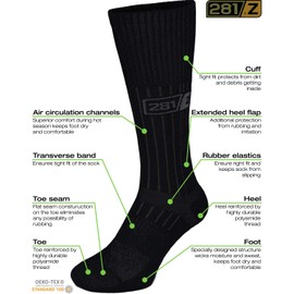 281Z Military Boot Socks - Tactical Trekking Hiking - Outdoor Athletic Sport (Black)(Medium 2 Pairs Pack)