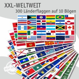 beihaasnatuerlich Country Flag Sticker Set XXL World 300 Stickers Country Flags 10 Sheets UV Resistant Waterproof Size 5 x 3 cm, 5 x 3.3 cm for Model Making, Suitcase, Decoration