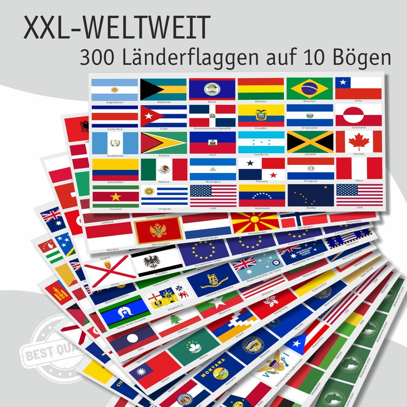 beihaasnatuerlich Country Flag Sticker Set XXL World 300 Stickers Country