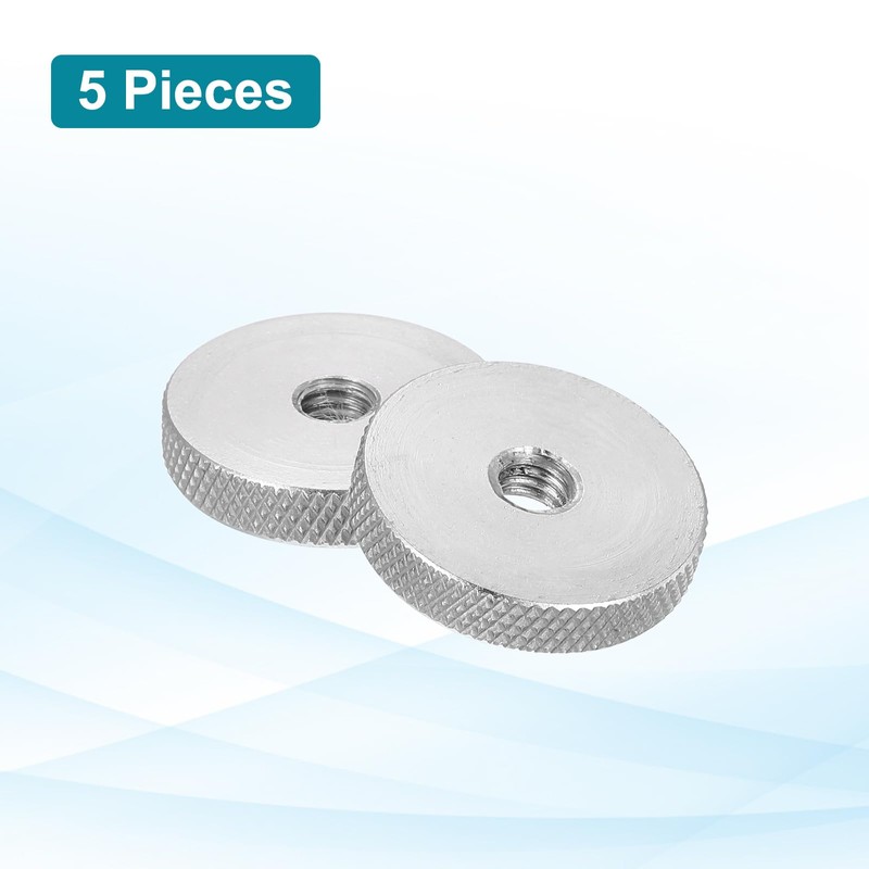 sourcing map 5 Pcs M6 Flat Knurled Thumb Nuts, 304