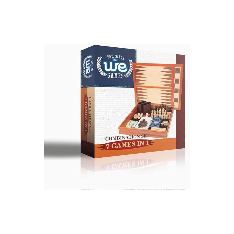WE Games Juego combinado de madera 7 en 1 ajedrez,