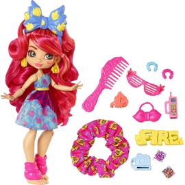 Cave Club Emberly Dino Rockin’ Party Doll (8 – 10-in) Posable Fashion Doll with Pink Hair, 10 Accessories Including Wearable Scrunchie, 4 Year Olds & Up