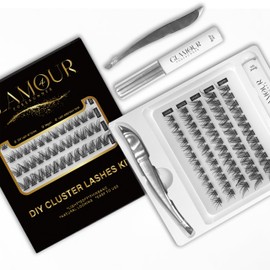 Cluster Lash Extension Kit, DIY 45pcs Lash Cluster C Curl 8-14mm 5Rows Natural Look| Thickness 0.07mm 30D-40D with Bond & Tweezer by Glamour by Forerunner