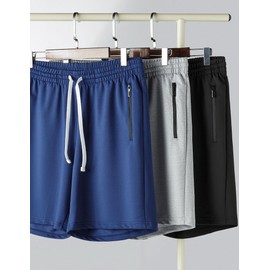 3 Pack Mens Sweat Shorts Athletic Casual Jogger Shorts with Zipper Pockets, Terry Performance Tech Activewear (Set 4, Small)