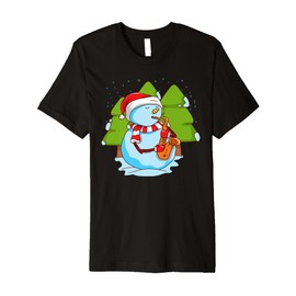 Saxophone Player Jazz Snowman Sax Music Snow Day Holiday Premium T-Shirt
