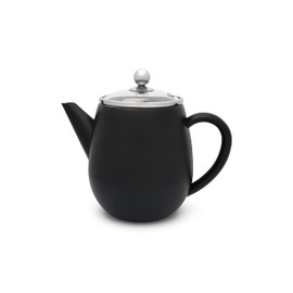 Bredemeijer Small Black Double-Walled Stainless Steel Teapot 1.1 Litre with Filter Strainer for Preparing Loose Tea