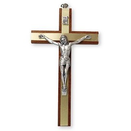 Wall Hanging 15cm Mahogany Metal Insert Crucifix Cross 10580