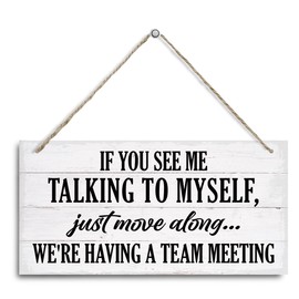Funny Meeting Sign, If You See Me Talking To Myself We're Having A Team Meeting Sign, Decorative Hanging Wall Plaque Wood Sign, Meeting Room Door Sign, Online Meeting Sign, Home Office Decor