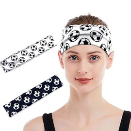 Pejlnd Football Print Headbands for Women Non Slip - 2Pcs Fashion Sport Hair Bands for Women's Hair Accessories Elastic Cotton Soft Headbands for Women Girls Yoga, Working Out, Gym, Running