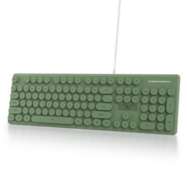 Ussixchare Full Size Wired Computer Keyboard, Quiet Typewriter Keyboard with Retro Round Keycaps, LED Backlit, Membrane, 104-key for PC, Laptop(Dark Green)