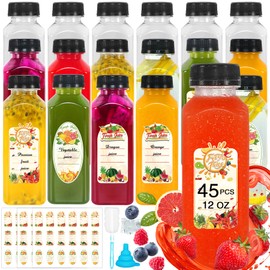 PeacePeo Plastic Juice Bottles with Caps, 12OZ Juice Bottles 45Pcs Clear Plastic Bottles with Caps Empty Reusable Juice Bottles with Tamper Lids for Juicing Refillable Juice Bottles for Travel