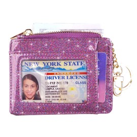 woogwin Slim RFID Credit Card Holder for Women Mini Front Pocket Wallet Purse With Keychain, Glitter Purple, small, Compact