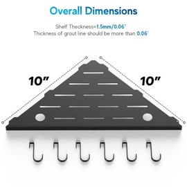 SZWQILIN Corner Shower Shelves, 10" Matte Black 304 Stainless Steel Recessed Shelf for Bathroom，Grout in Shelf with Hooks for Tiled Wall 2 Pack (Black)