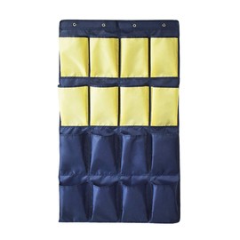 HeyToo Over The Door Shoe Organizer 16 Large Oxford Fabric Pockets Accessory Storage Hanging Narrow Closet Wall Navy and Yellow