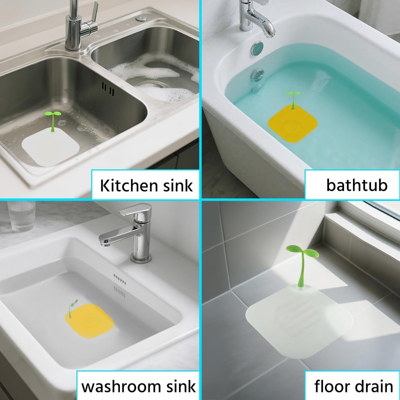 2 Pack Silicone Bathtub Drain Stopper, Square Flat Drain Cover