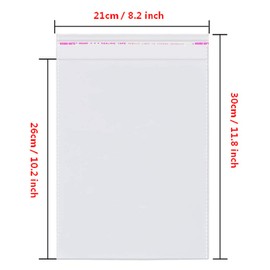 Borningfire 100 Pcs 8" x 10" Self Seal Clear Cellophane Bags Resealable Plastic Apparel Bags Perfect for Packaging Clothing, T-Shirt, Brochure, Prints, Handicraft Gift Bags