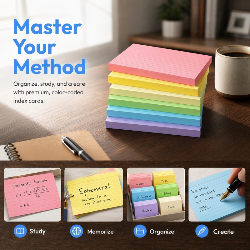Colored Index Cards 5x8, 120 Count, 6 Color Large Index