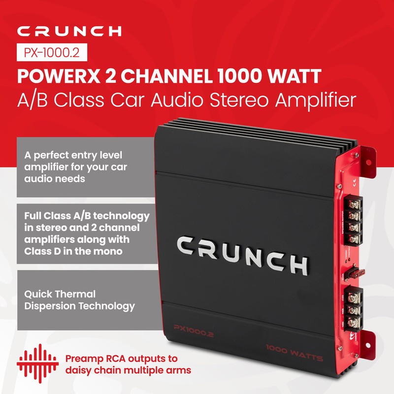 Crunch 1000 Watt Amp 2 Channel Car Audio Stereo Dual