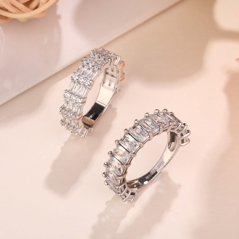 Jeulia Sterling Silver Ring Band: Baguette Cut Cubic Zirconia Engagement