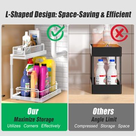 Under Sink Pull Out Organizer, Under Sink Drawers Slide Out with 2 Tier for Kitchen & Bathroom, Home Cabinet Kitchen Storage Solutions, White, 1 Pack