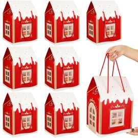 AmazingSpark 12 Pack Large Christmas Enchanted Gift Boxes Wonderland Cottage House Shaped Christmas Boxes with Handle, Real Estate Agent Gift Bag Xmas Paper Candy Packaging Box, 11.8 x 7.9 x 7inches