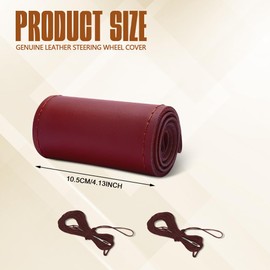 HEVLE Leather Steering Wheel Cover Lace Up, Stitch On Wrap, Breathable Anti-Slip Car Steering Wheel Protector Universal Fit Max 15 Inch Car Wheels, DIY Sewing with Needle Thread (Wine red, Glossy)