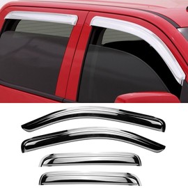 STARTSHIP Chrome Side Window Visors Wind Vent Deflector for 02-08 Dodge Ram 1500,03-09 Ram 2500/3500 Quad Cab with 2 Half Size Rear Doors,4pcs Outside Mount Tape-On Chrome Sun Rain Guards Set 94623Y
