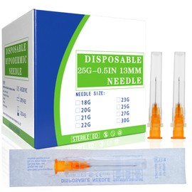 100Pack 25 Gauge 1/2 Inch Syringe Needles, Disposable Luer Lock Sterile Supplies