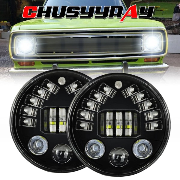 CHUSYYRAY Pair 7" inch Round LED Headlight Hi/Low Beam for
