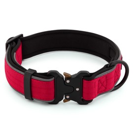Plutus Pet Tactical Dog Collar, Reflective, Adjustable Heavy Duty Dog Collar, Soft Padded and Comfortable, for Small Medium and Large Dogs (Red, M)
