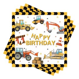 Pack of 40 Digger Tractor Napkins, Children's Birthday Boy Girl, Digger Napkins Birthday Decoration, Children's Birthday Decoration, Children's Birthday 2 Years, Tractor Construction Site Table