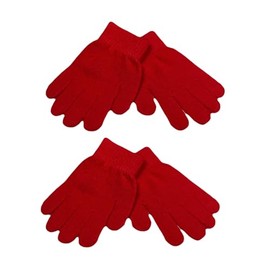 WESTEND CHOICE Kids Gloves 2 Pairs Boys Girls Winter Warm Magic Gloves Children's Stretch Unisex School Knitted Gloves Age 3-7 (Red)