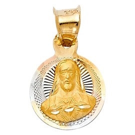 JewelryWeb 14k Yellow Gold White Gold and Rose Gold Religious Faith Inspiration Jesus With Love Heart St Pendant Necklace 10x10mm-Pendant for Women