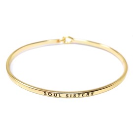 by you Inspirational Soul Sisters Message Engraved Thin Cuff Bangle Hook Bracelet (Soul Sisters-Gold, Brass)