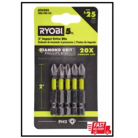 Ryobi (5-Piece) 2 In. Diamond Grit Impact Drive Bits Ryobi Hex Shank PH2