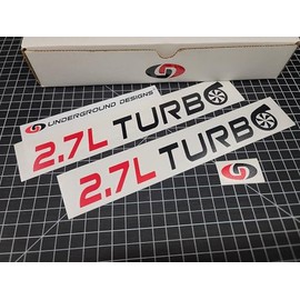 2.7L Turbo Decals (2pk) Racing Hood Fender Accent Stickers Fits 2.7L Turbocharged Ecoboost Turbomax (Gloss Black & Red)