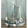 Maritime Decoration Wooden Boat with Seagull 17 cm Starfish Lifebuoy