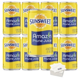 Sunsweet Prune Juice, 7.5oz Mini Cans, (Pack of 8) with Bay Area Marketplace napkins