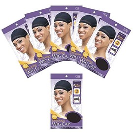 (6 Pack) Qfitt- Wide Band Stocking Wig Cap (Black)