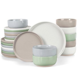 LIANYU Dinnerware Plates and Bowls Set for 8, 24PCS Speckled Dinnerware Set for Soup, Salad, Food Grade Clay Stoneware Dishes, Scratch Resistant, Stackable Design, Assorted Colors